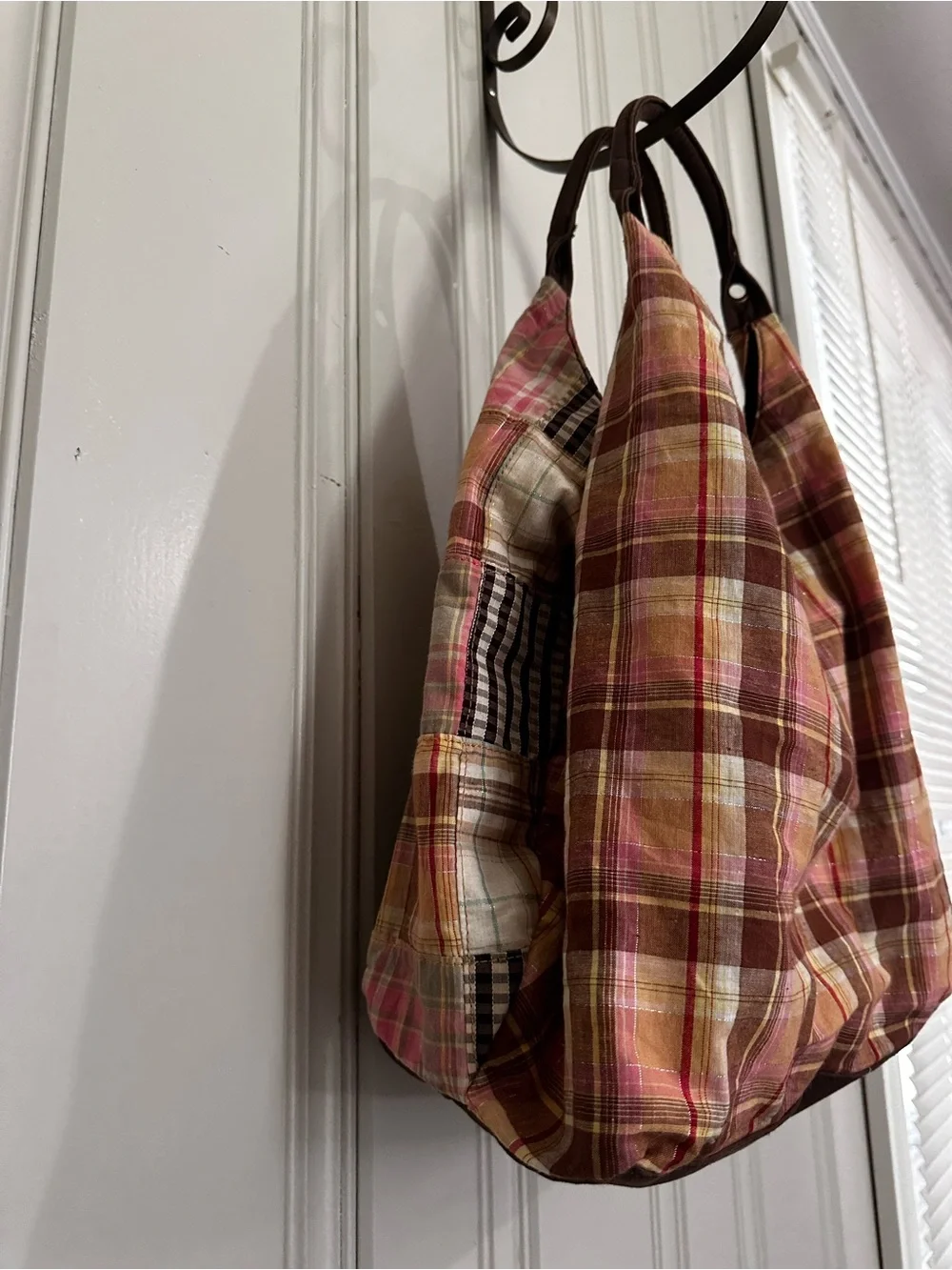 Bohemian 100% Cotton Patchwork Pink Plaid Shoulder Bag double sided
